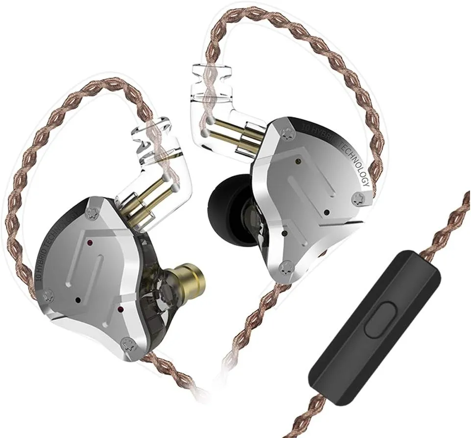 KZ ZS10 Pro Gaming Earbuds, 4BA 1DD Gaming Wired Earbuds with Mic, IEM Headphone Multi Driver HiFi Monitor Headphones, KZ in Ear Earphoner with 2PIN IEM Cable, All in One Button (Black with Mic)