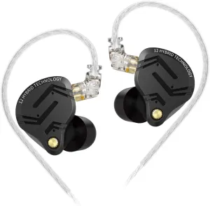 KZ ZS12 PRO X in Ear Monitor Headphones, Wired Gaming Earbuds 1DD 5BA Hybrid Driver IEM Earphone without Mic, KZ IEM in Ear Monitors for Musician Audiophile,2Pin IEM Cable, without Tuning Switch,Black