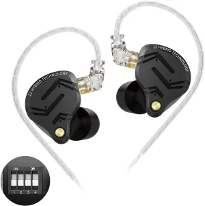 KZ ZS12 PRO X Wired Earbuds IEM Headphone, in Ear Monitor KZ IEM for Gaming 5BA 1DD Hybrid Driver Earphone with 4-Level Tuning Switch, Full-Metal Cavity, Detachable 2Pin IEM Cable (Black, without Mic)