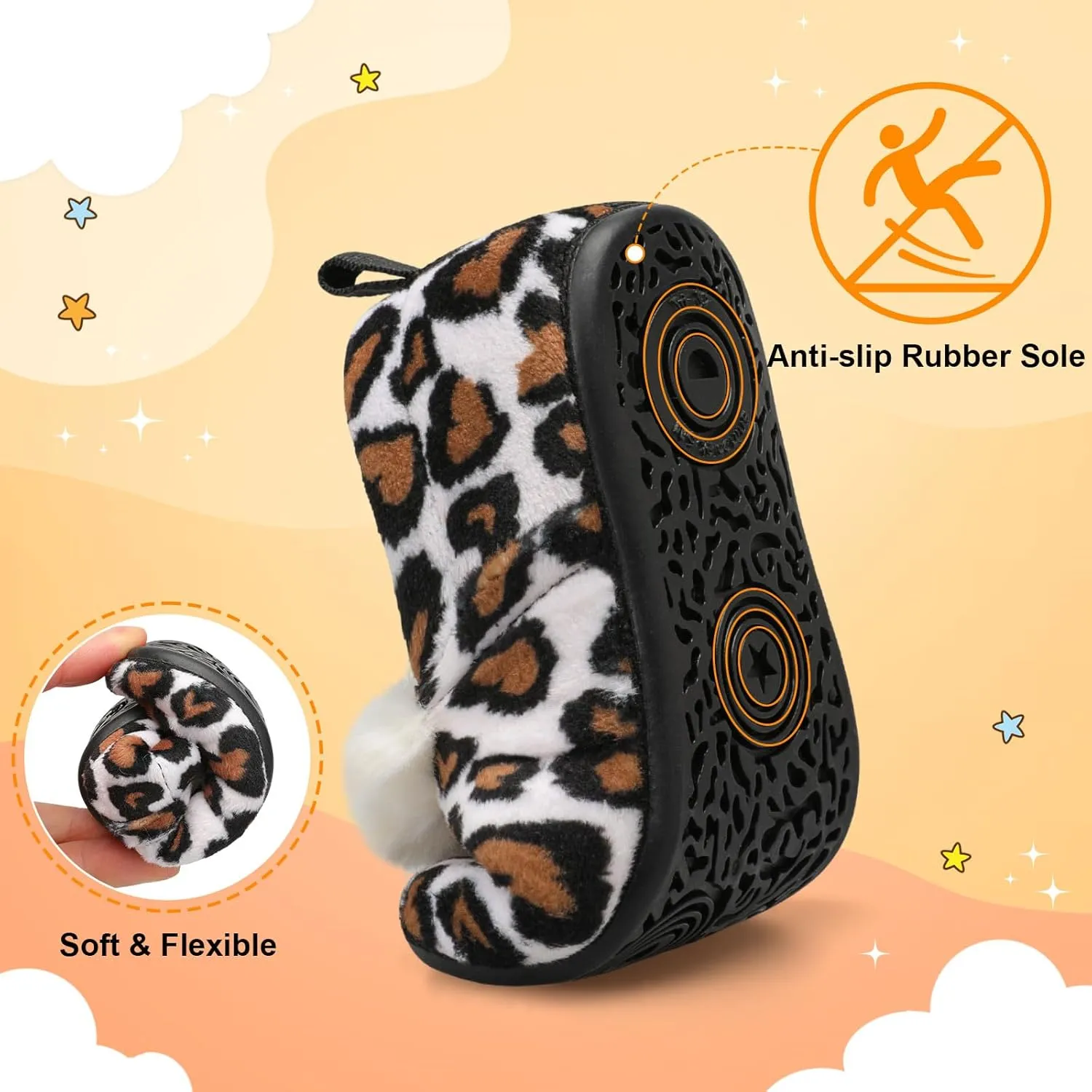 L-RUN Toddler Slippers for Girls Boys Warm House Shoes for Kids Baby Sock Shoes Non-Slip Rubber Sole Winter Home Slippers for Indoor