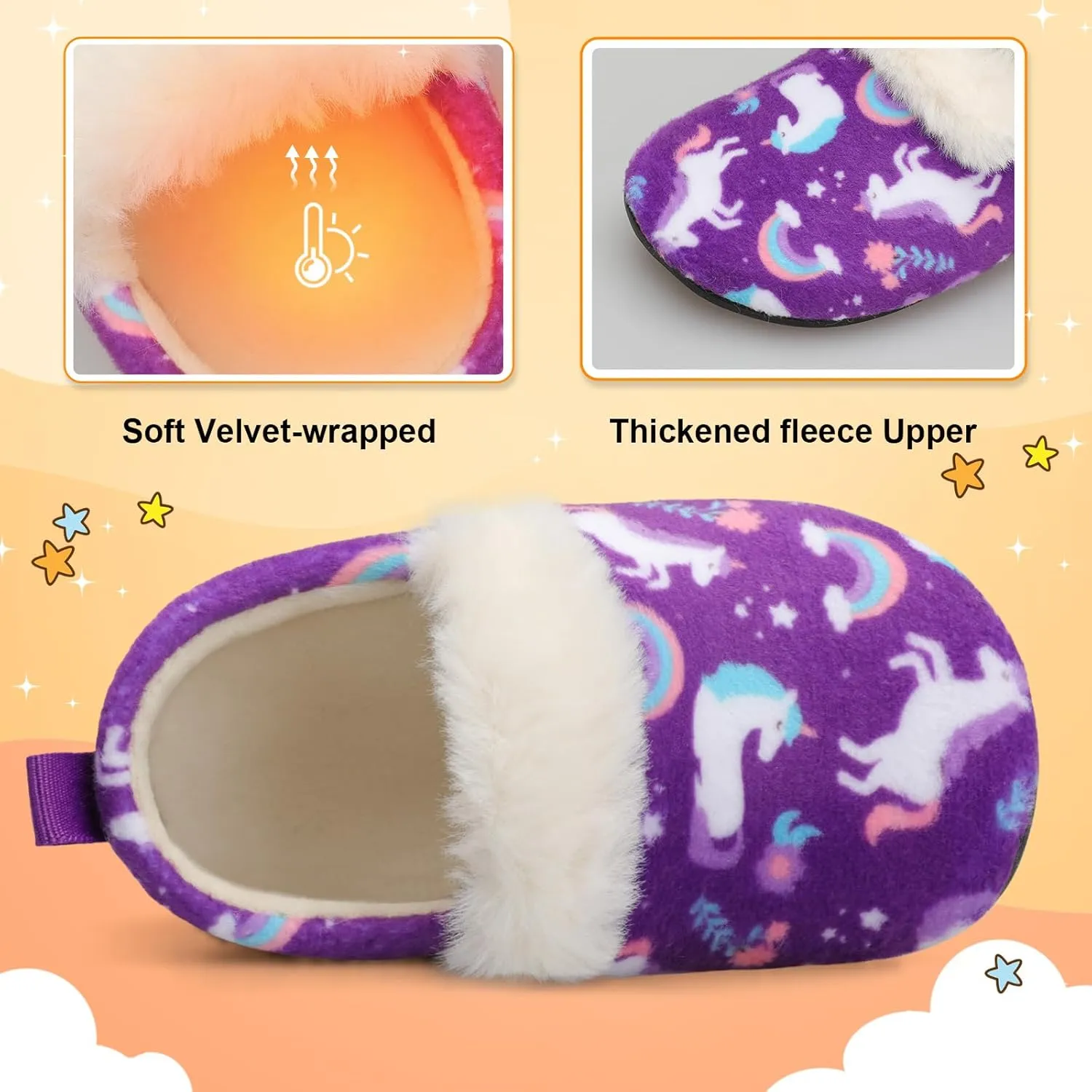 L-RUN Toddler Slippers for Girls Boys Warm House Shoes for Kids Baby Sock Shoes Non-Slip Rubber Sole Winter Home Slippers for Indoor