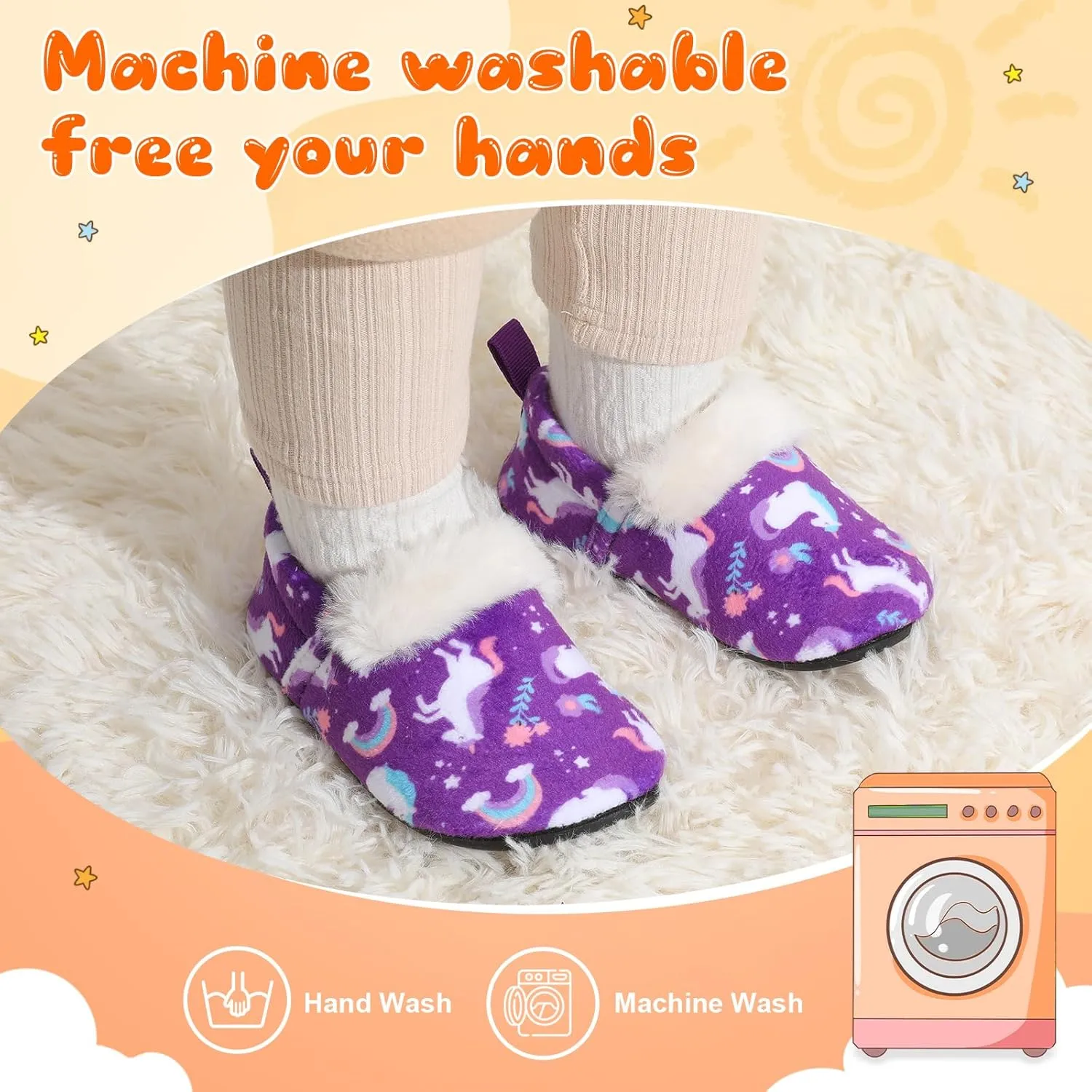 L-RUN Toddler Slippers for Girls Boys Warm House Shoes for Kids Baby Sock Shoes Non-Slip Rubber Sole Winter Home Slippers for Indoor
