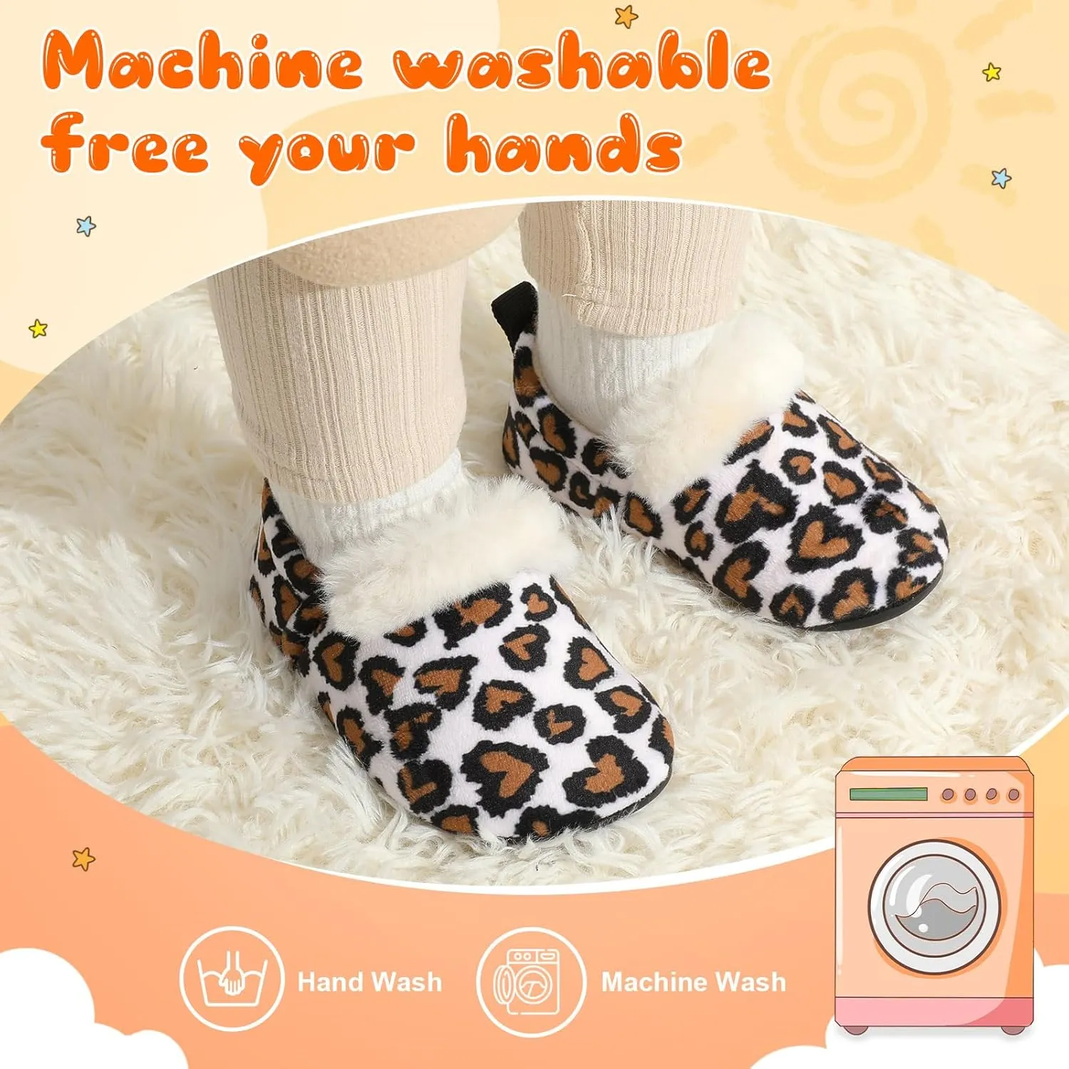 L-RUN Toddler Slippers for Girls Boys Warm House Shoes for Kids Baby Sock Shoes Non-Slip Rubber Sole Winter Home Slippers for Indoor