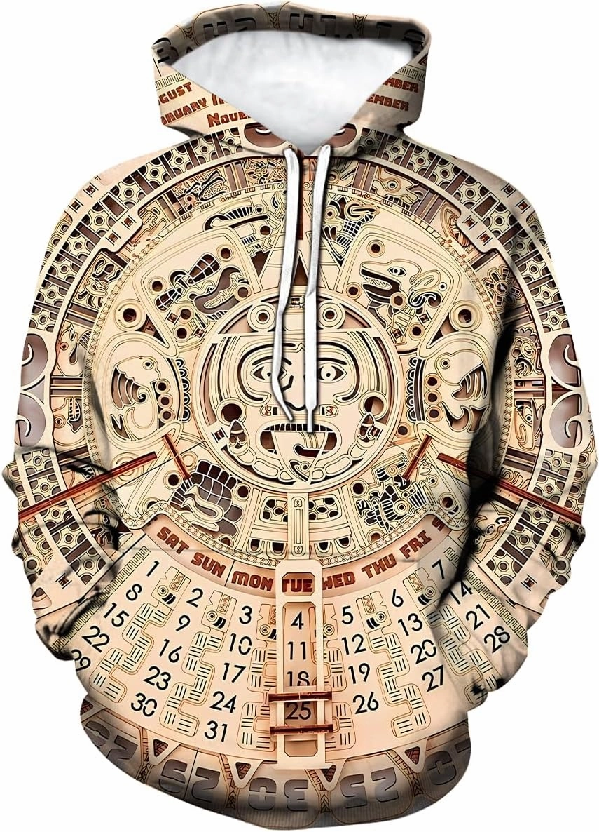 LAOLIUSN Men's Aztec Hoodie with Mayan Totems Design Mexican Themed Printed Sweatshirt