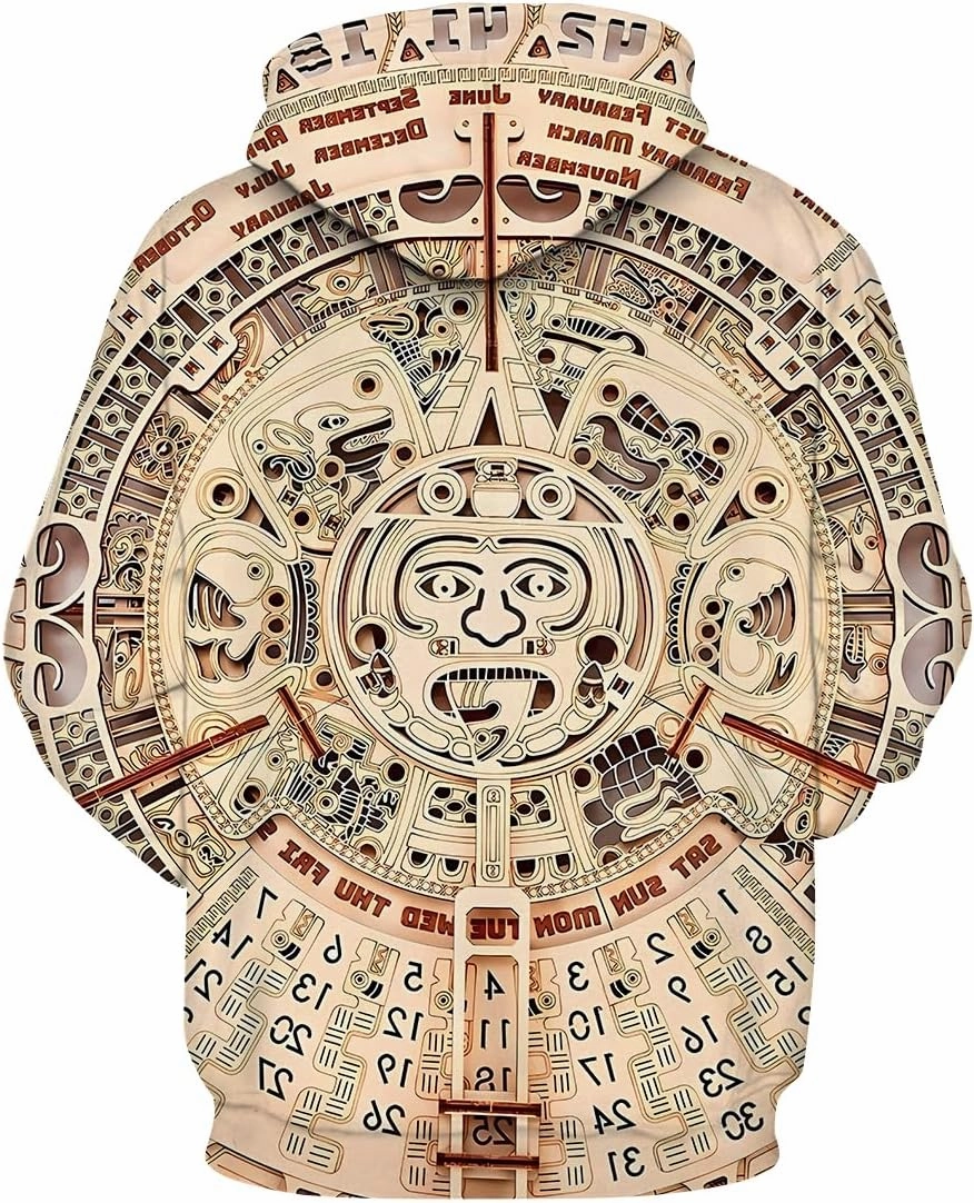 LAOLIUSN Men's Aztec Hoodie with Mayan Totems Design Mexican Themed Printed Sweatshirt