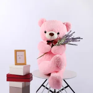 Large 3.3 FT Pink Teddy Bear Stuffed Animals Plush Teddy Bear Toy with Bow Tie