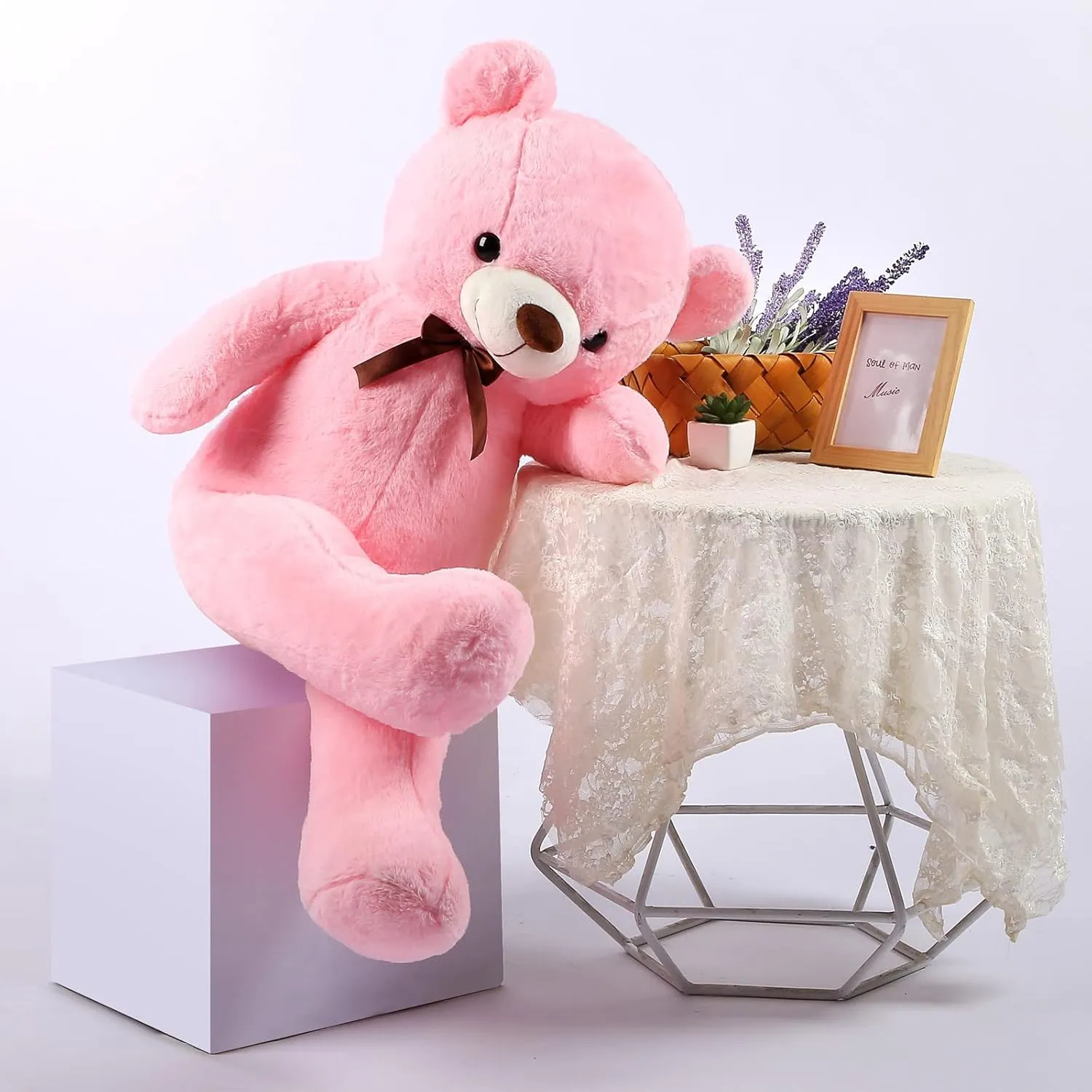 Large 3.3 FT Pink Teddy Bear Stuffed Animals Plush Teddy Bear Toy with Bow Tie