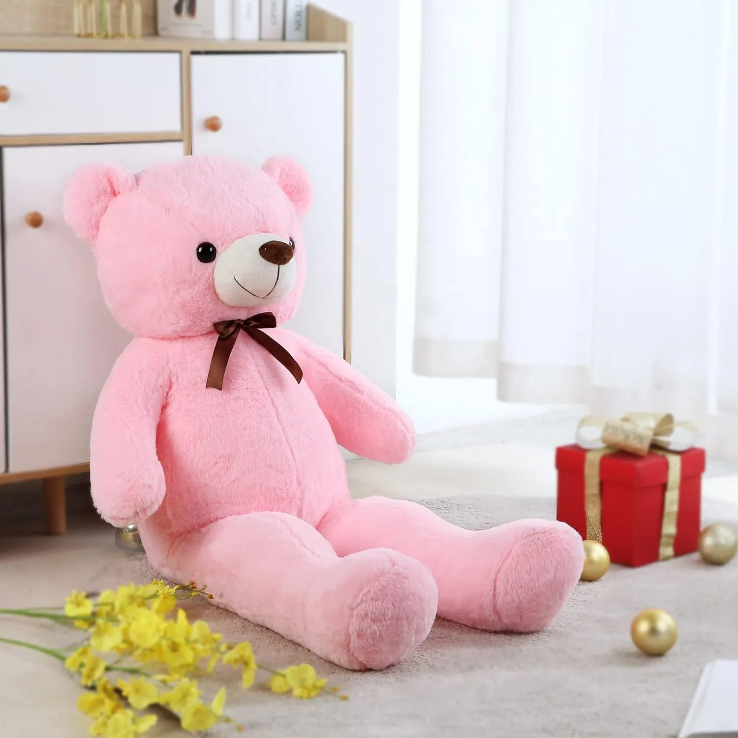 Large 3.3 FT Pink Teddy Bear Stuffed Animals Plush Teddy Bear Toy with Bow Tie