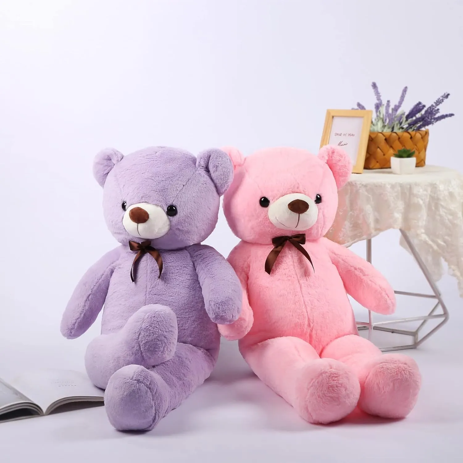 Large 3.3 FT Pink Teddy Bear Stuffed Animals Plush Teddy Bear Toy with Bow Tie