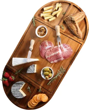 Large Charcuterie Board Set - 3 Part Unique Long & Round - Magnetic Acacia Wood Cheese Boards & Charcuterie Boards Gift Set - Wooden Tray Serving Cutting Board Platter 26x13