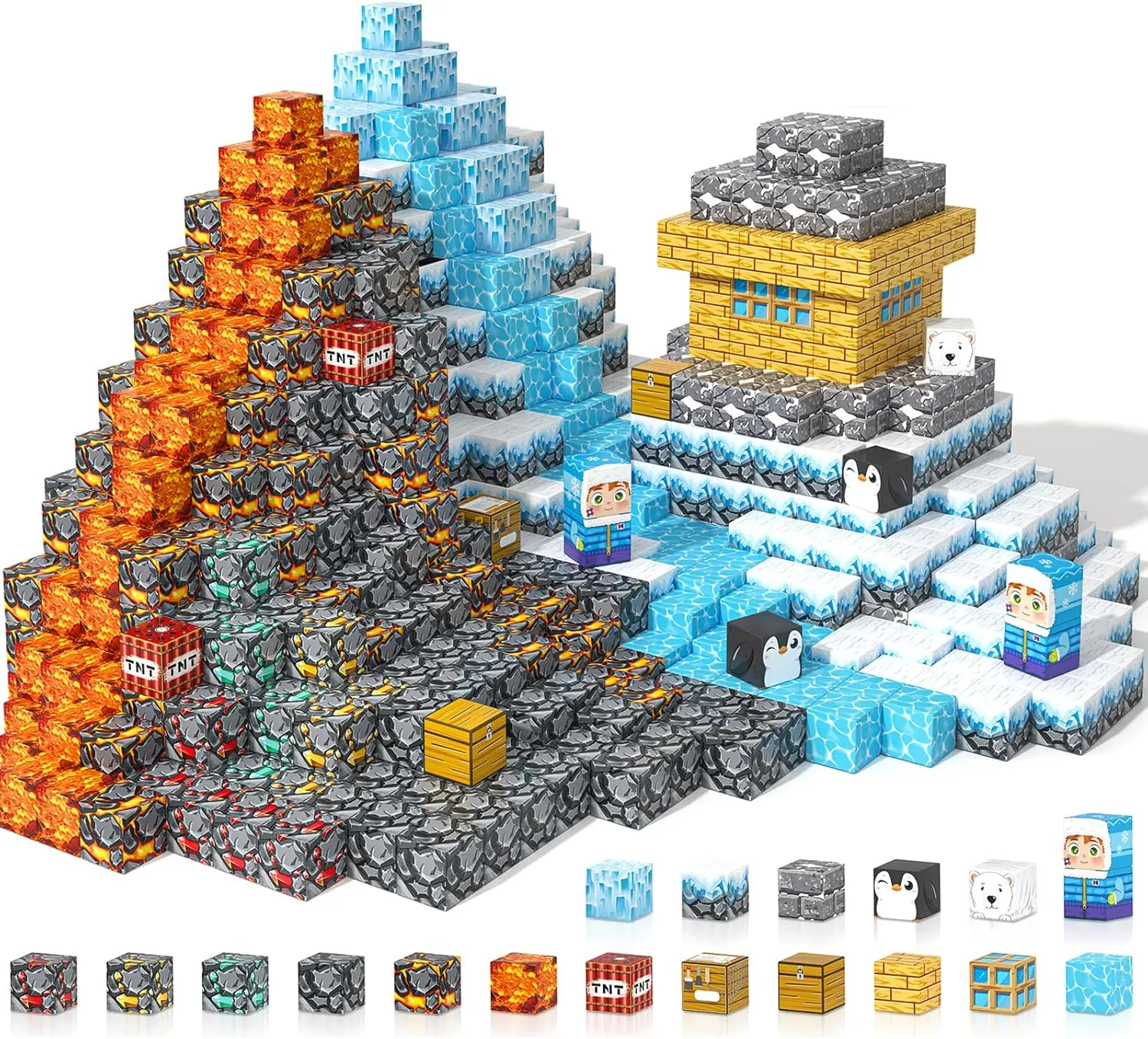 Large Magnetic Blocks 110PCS Ice Fire World Inspired Playset Kids Magnet Toys 1 inch Building Cubes Magworld Add-on Building Craft Sensory Toys Game Gifts for Kids Ages 3-5 4-6 5-7 8-12