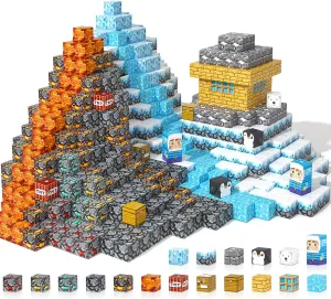 Large Magnetic Blocks 110PCS Ice Fire World Inspired Playset Kids Magnet Toys 1 inch Building Cubes Magworld Add-on Building Craft Sensory Toys Game Gifts for Kids Ages 3-5 4-6 5-7 8-12