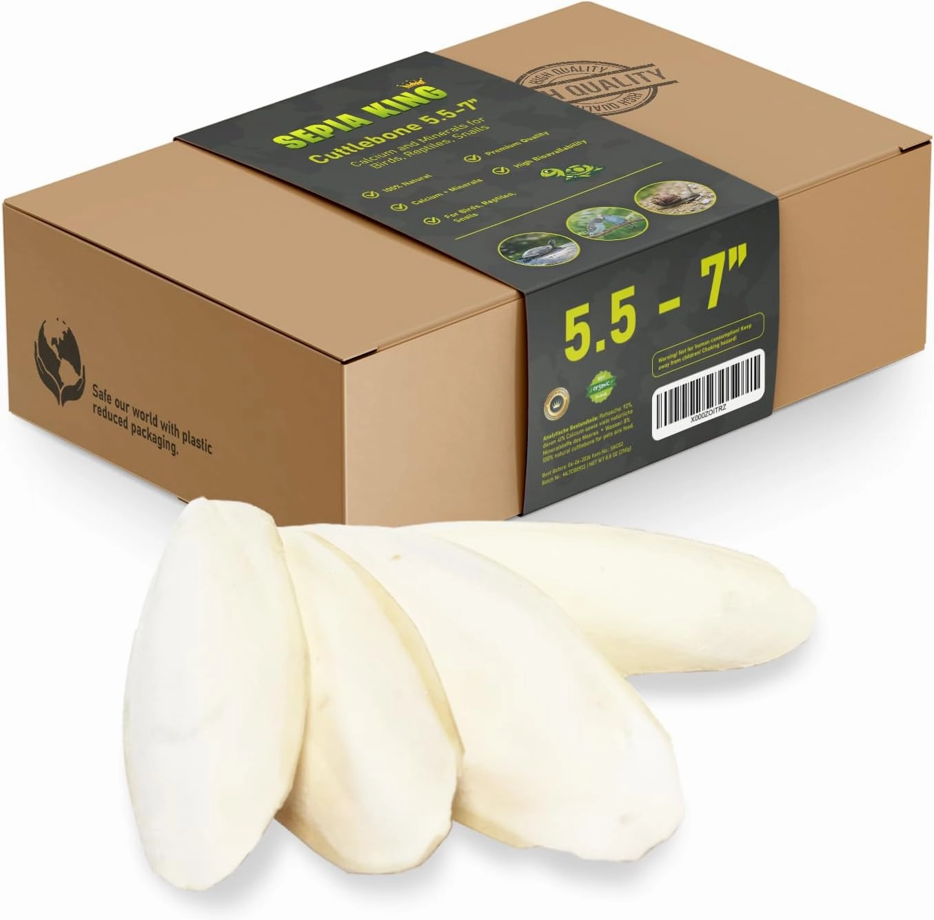 Large - 100% Natural Calcium Supplement - Premium Cuttlebone perfect for Birds, Tortoises, Snails, Reptiles - 5.5 to 7 inch