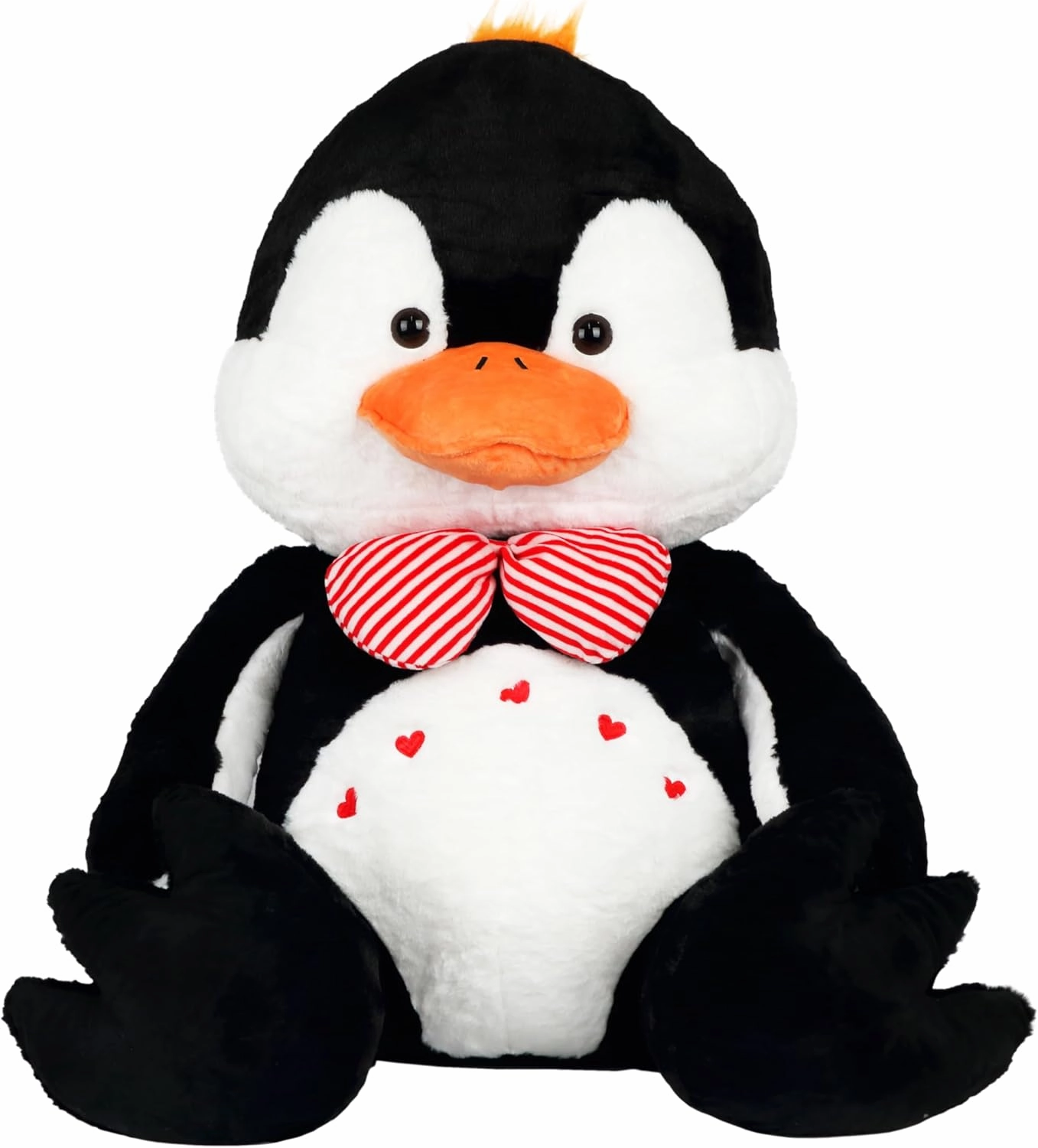 Large Penguin Stuffed Animal with Bow Tie & Heart Pattern, Giant Stuffed Animal Penguin Plush Toy for Girlfriend Gift, Kids, and Cozy Home Decor