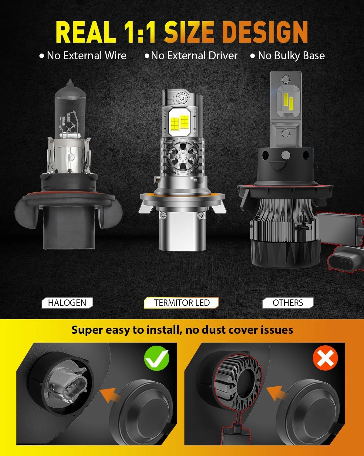 Latest H13/9008 Light Bulbs Hi/Low Beam, 50000LM Super Brighter, 70000  Hours Long Service Life, 6500K Cool White, Real 1:1 Halogen Mini Size, Plug N Play, Pack of 2