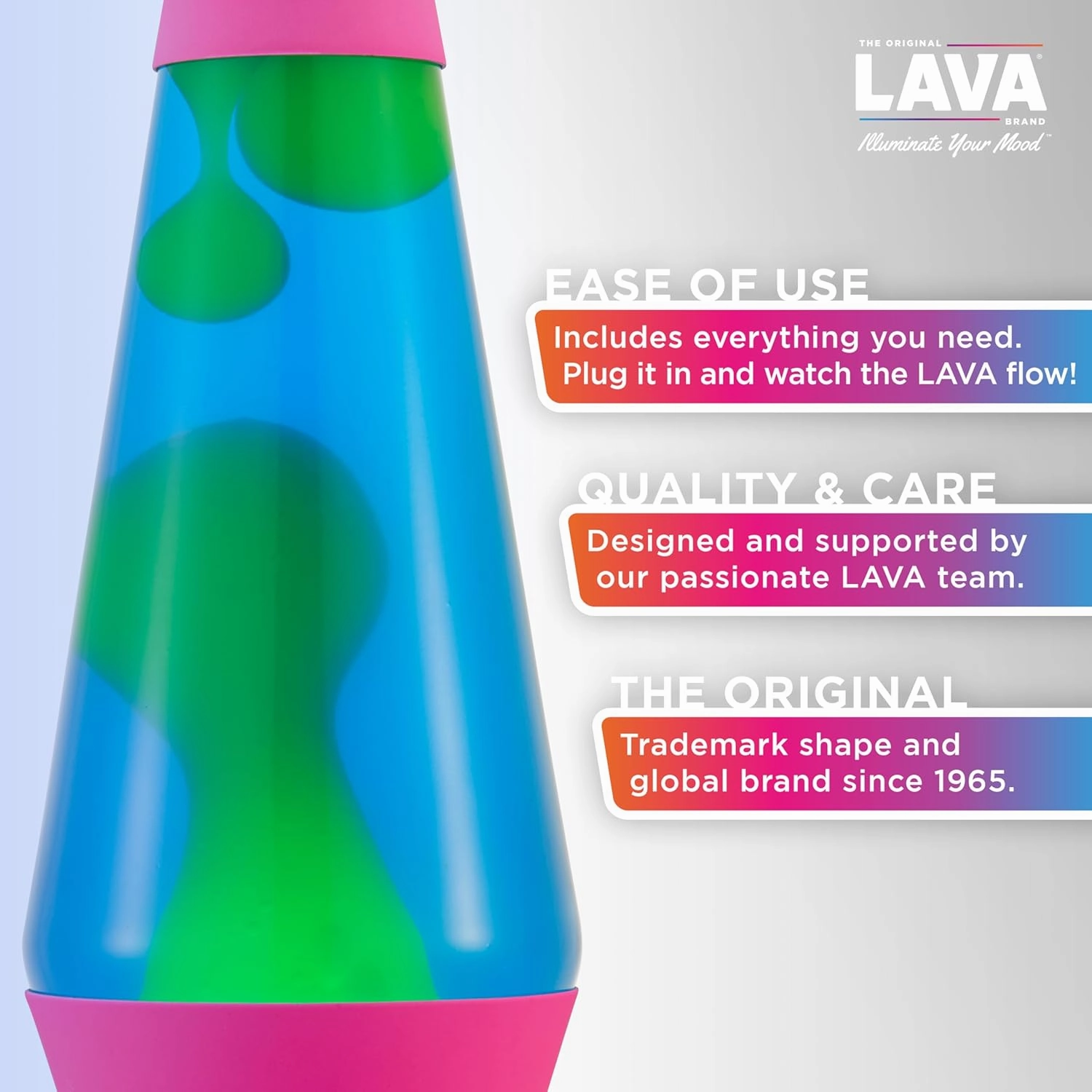 LAVA The Original Lamp - 14.5" Neon Pink - Classic Liquid Motion Lamp - Green/Yellow and Blue Liquid - Item #2383 (Amazon Exclusive)