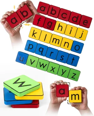 Learn Your Alphabet! Self-Correcting Magnetic Tiles, Lowercase Letters – Helps Young Learner Learn The Basics and More – Educational Toy Set of Magnetic Letters for Early Learning