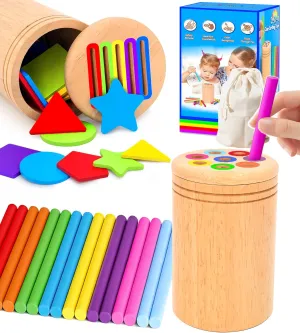 Learning Color Sorting Toys for Toddlers,Wooden Montessori Toys for Child,Color & Shape Sorting Sensory Matching Games,Fine Motor Skills Sensory Toys Baby Boys Girls Gifts