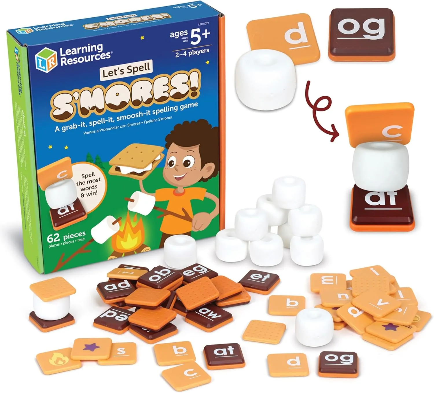 Learning Resources Let's Spell S'Mores - Montessori Toys, Kindergarten Learning Activities, Phonemic Awareness Flash Cards, Dyslexia Tools for Kids, Speech Therapy Materials, Learn to Read