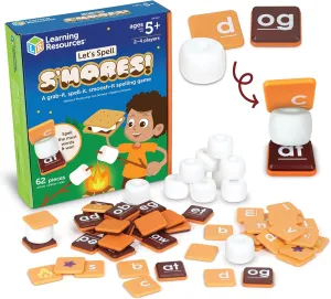Learning Resources Let's Spell S'Mores - Montessori Toys, Kindergarten Learning Activities, Phonemic Awareness Flash Cards, Dyslexia Tools for Kids, Speech Therapy Materials, Learn to Read