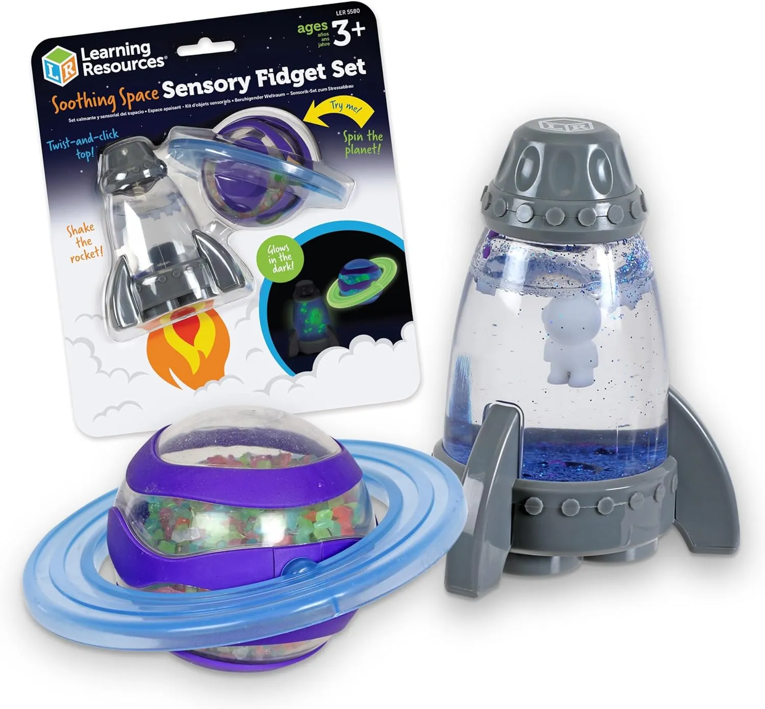 Learning Resources Soothing Space Sensory Fidget Set, Space Toy, Rocket Toy, Fidget Toy, Sensory Bins, Calm Down Corner Supplies, Gift Set, Sensory Must Haves, Autism Sensory Products