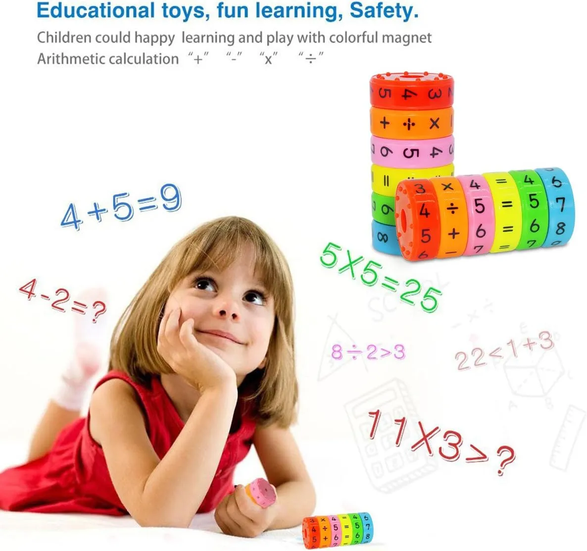 Learning Toys Math Toy Montessori Preschool Learning Educational Counting Game Numbers and Symbols Math Skills Colorful Fridge Kindergarden Educational Tools Math Blocks Great Gift for Kids