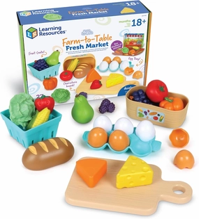 Learning Resources New Sprouts Farm-to-Table Fresh Market, 27 Pieces, Ages 18 Months , Play Food for Kids Kicthens, Grocery Store Pretend Play, Play Kitchen Accessories