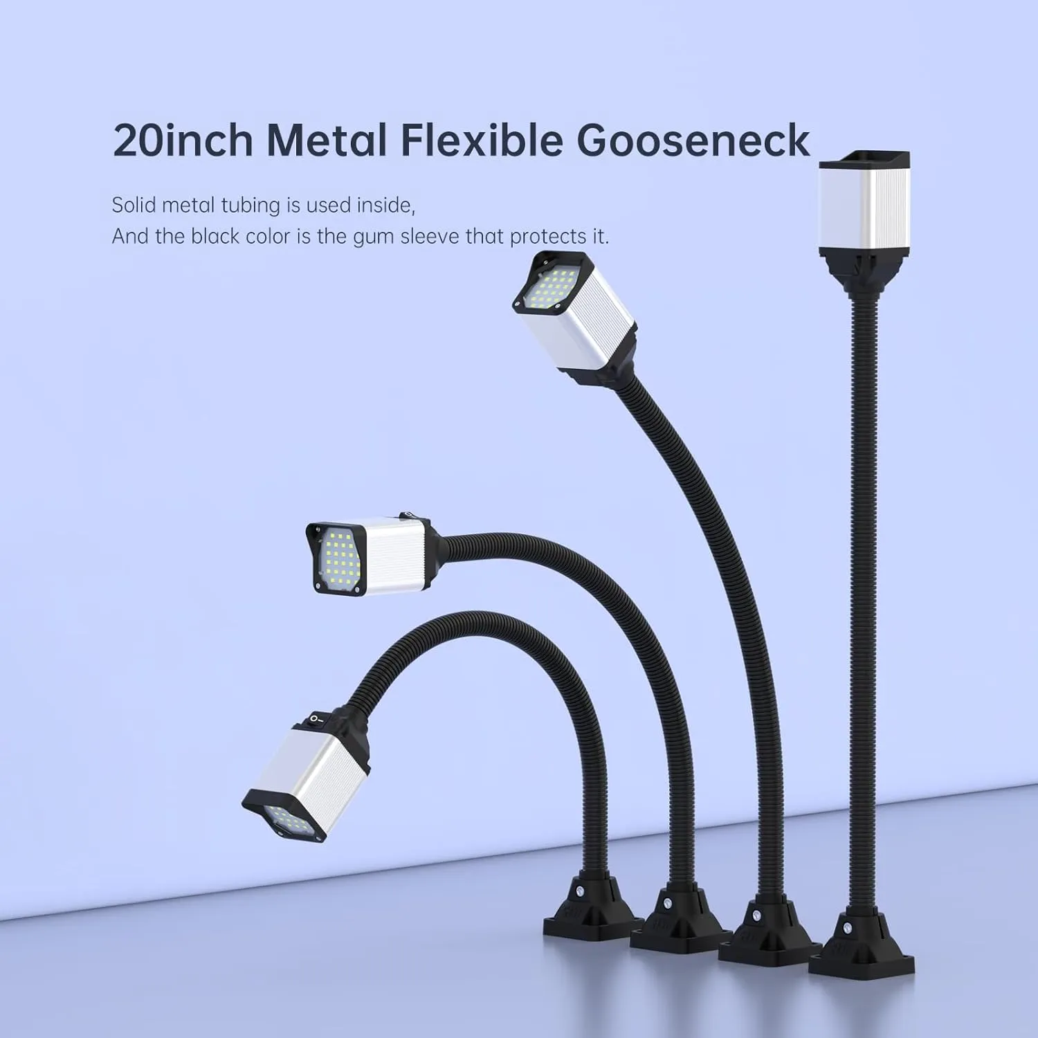 LED lathe Work Light, 20in Flexible GooseneckLamp with 28LEDs, 1200 Lumen Machine Light for Lathe CNc Milling Drill Press Sewing Machine Industrial Lighting, 120V(Base with 4screw holes)