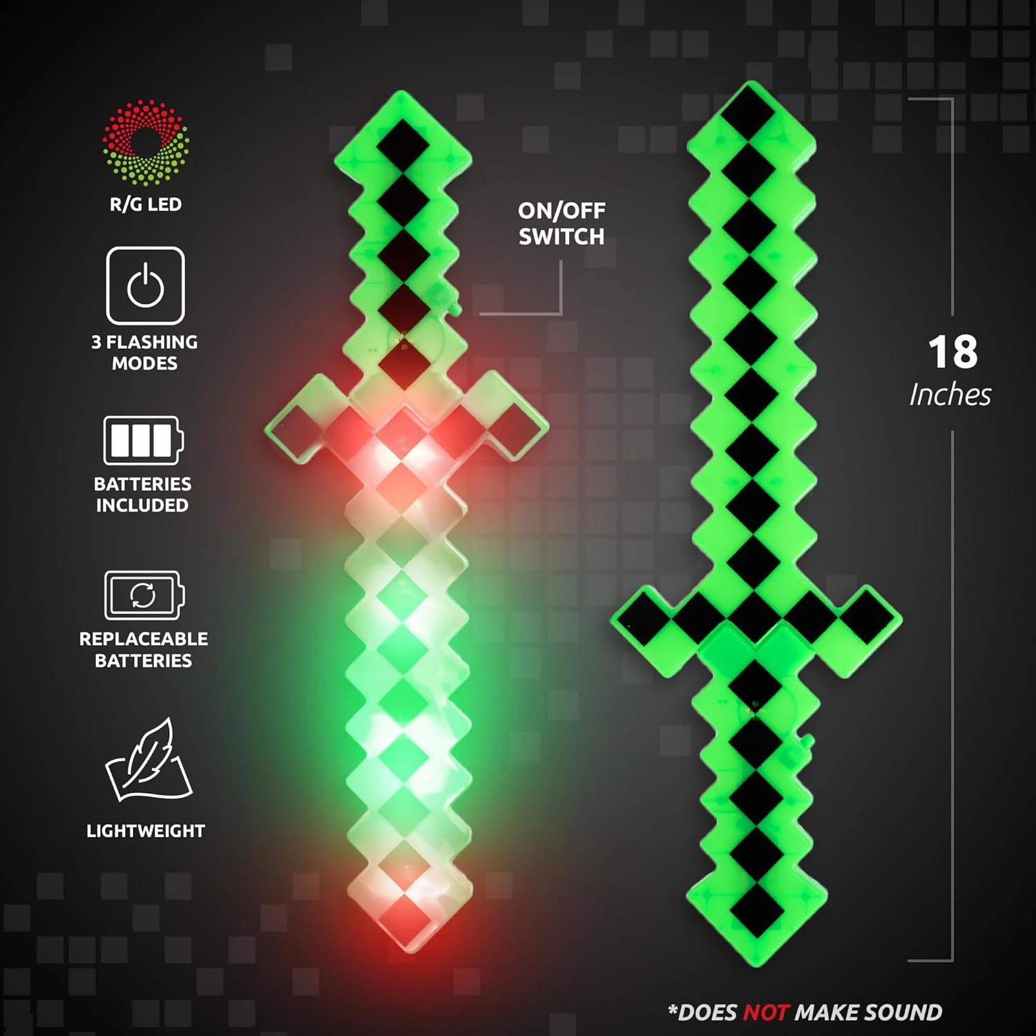 LED 18" Light Up Pixel 8-Bit Toy Sword for Kids