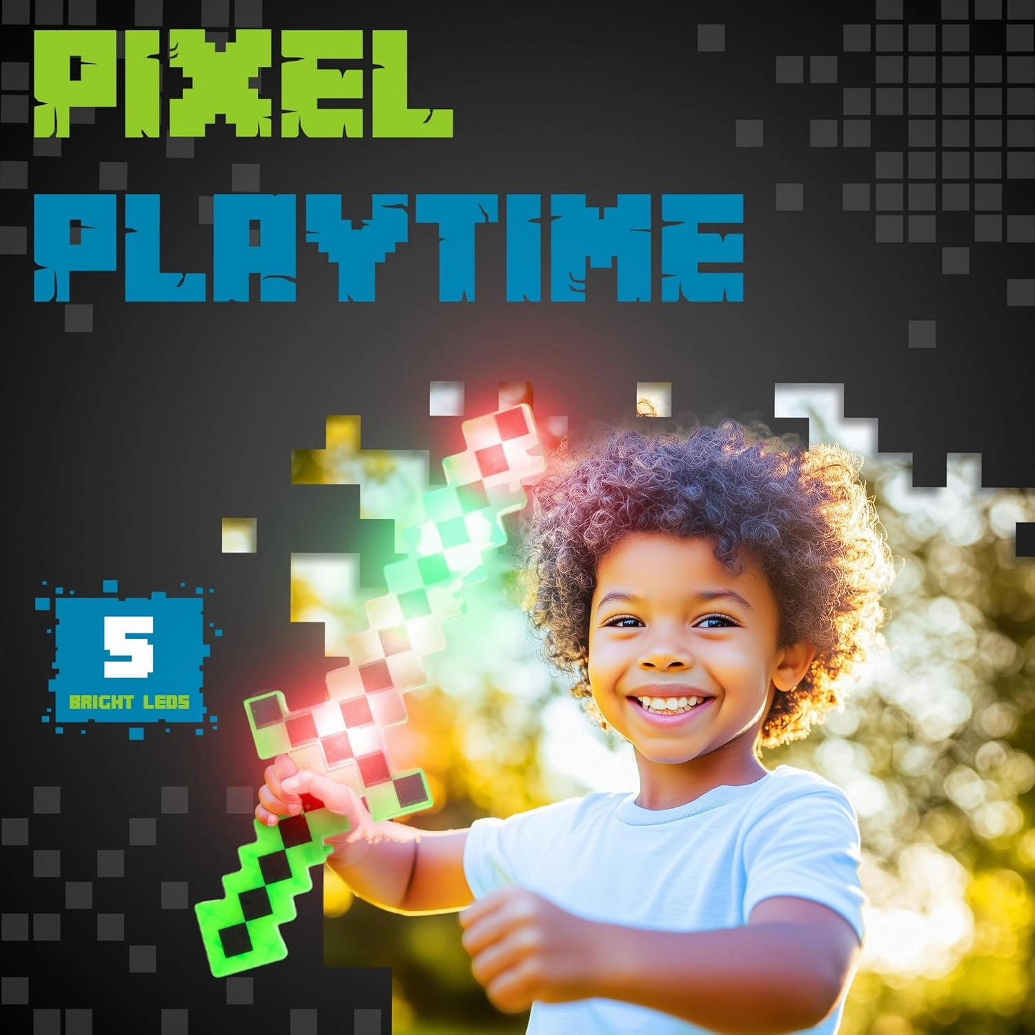 LED 18" Light Up Pixel 8-Bit Toy Sword for Kids