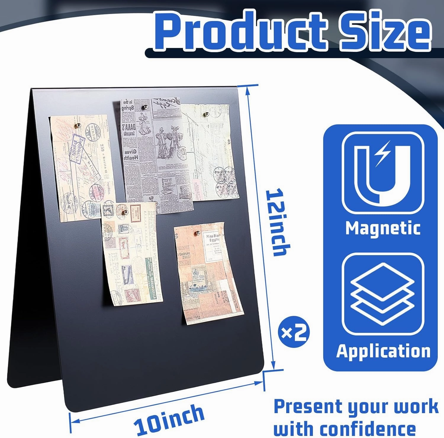 Leinuosen 12 x 10 Inch Magnetic Bulletin Board Dry Erase Memo Board Freestanding Metal Easel for Magnet Display for Tabletop Desktop Home Office Decors(2 Pcs)