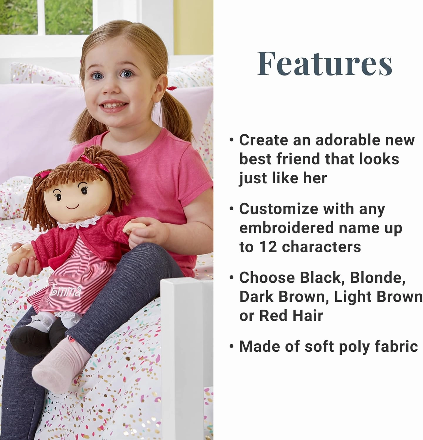 Let's Make Memories Personalized Rag Doll - Mini-Me Doll - Doll for Girls - Toy for Girls - Light Brown Hair