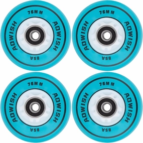 Light Up Inline Skate Wheels, LED Roller Skate Wheels, Flash Luminous Roller Blade Replacement Wheel w/Bearings ABEC-9, 80mm 76mm 72mm, Blue Color, 4-Pack
