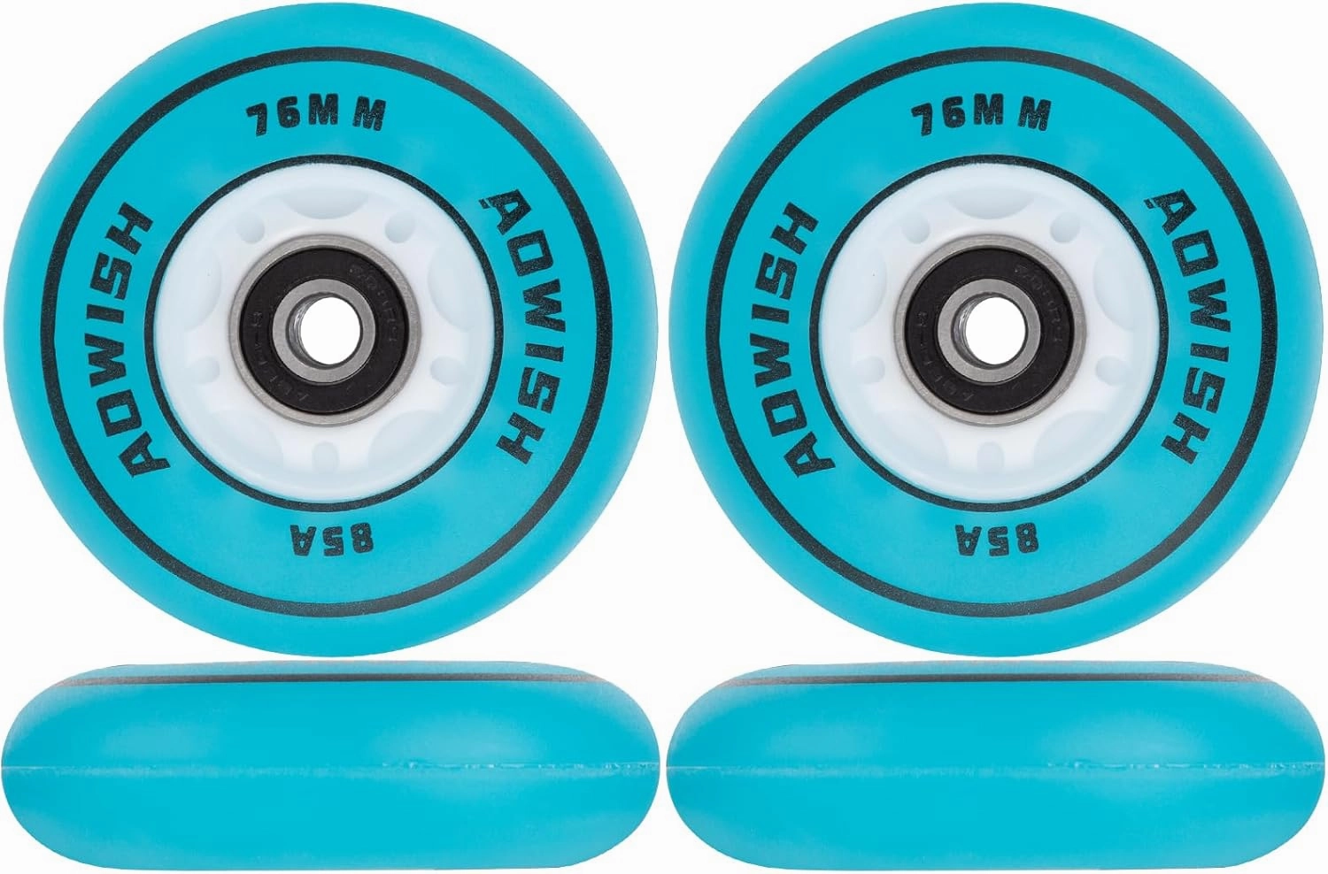 Light Up Inline Skate Wheels, LED Roller Skate Wheels, Flash Luminous Roller Blade Replacement Wheel w/Bearings ABEC-9, 80mm 76mm 72mm, Blue Color, 4-Pack