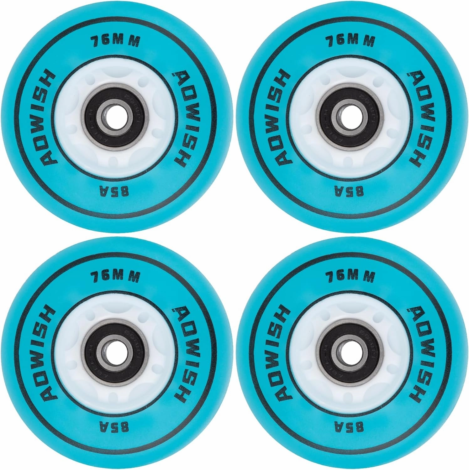 Light Up Inline Skate Wheels, LED Roller Skate Wheels, Flash Luminous Roller Blade Replacement Wheel w/Bearings ABEC-9, 80mm 76mm 72mm, Blue Color, 4-Pack