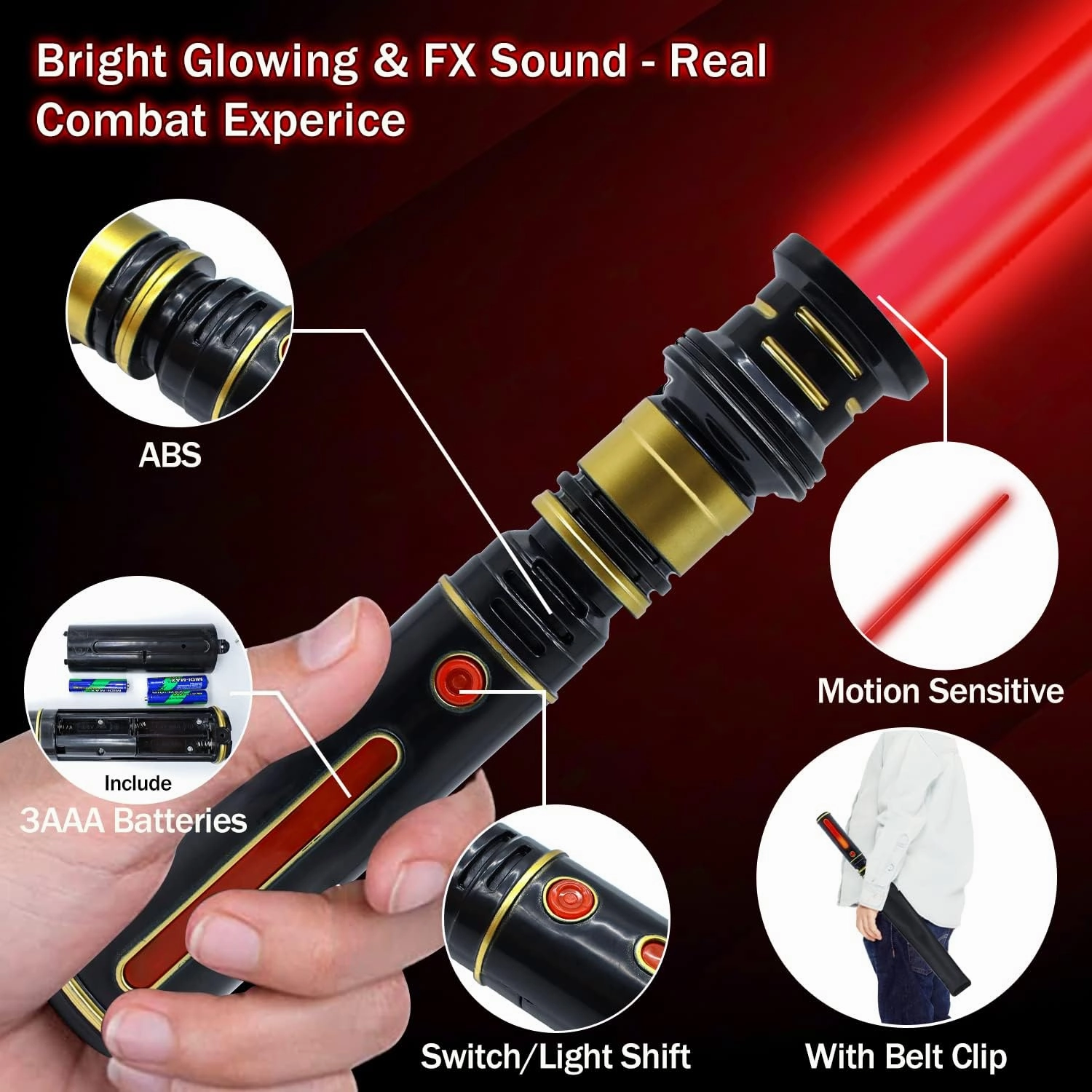 Light Up Saber for Kids, Red Light Swords with FX Sound, Expandable Light Swords Set for Galaxy War Fighter Warriors, Halloween Dress Up Parties (with Belt Clip)