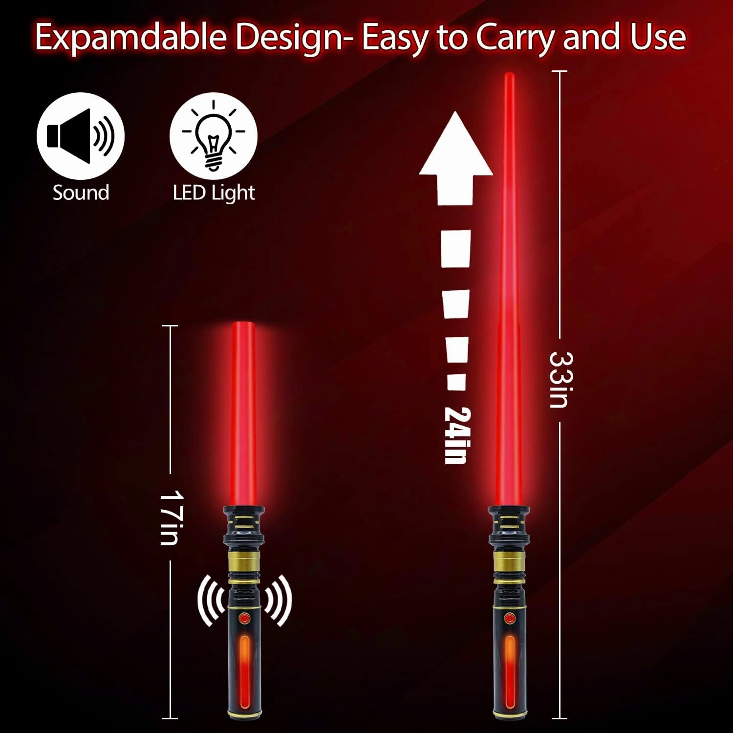 Light Up Saber for Kids, Red Light Swords with FX Sound, Expandable Light Swords Set for Galaxy War Fighter Warriors, Halloween Dress Up Parties (with Belt Clip)