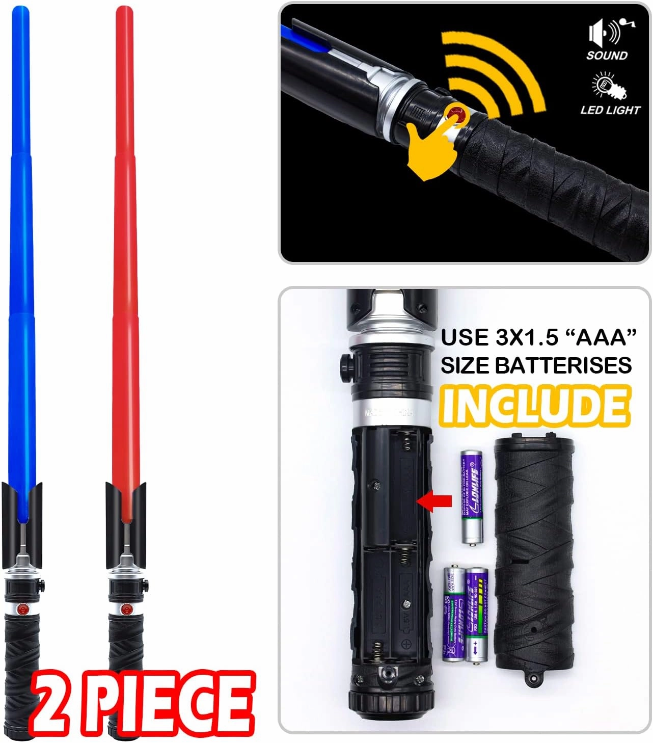 Light Up Sabers for Kids, 2-in-1 Dual Light Swords with FX Sound, Expandable Light Swords Set for Galaxy War Fighter Warriors, Halloween Dress Up Parties