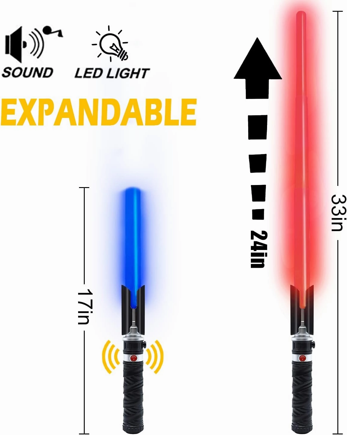 Light Up Sabers for Kids, 2-in-1 Dual Light Swords with FX Sound, Expandable Light Swords Set for Galaxy War Fighter Warriors, Halloween Dress Up Parties