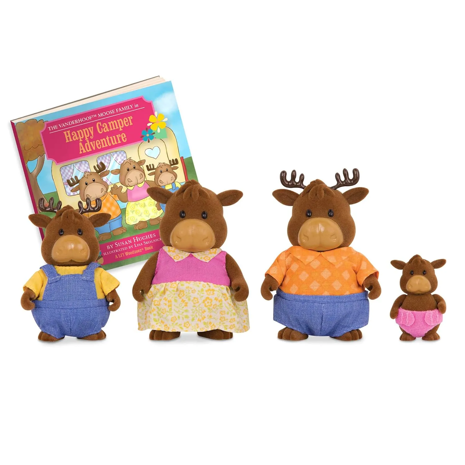 Li'l Woodzeez Moose Family Set – Vanderhoof Moose with Storybook – 5pc Toy Set with Miniature Animal Figurines – Family Toys and Books for Kids Age 3 