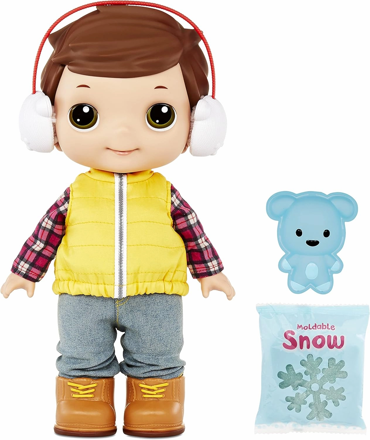 Lilly Tikes Snow Day Tommy Doll with Winter Vest Outfit, White Ear Muffs & Puppy Snow Mold, 12" Tall, Including Accessories, Winter Play- Gift for Kids, Toys for Boys and Girls Age 3 4 5  Year Old