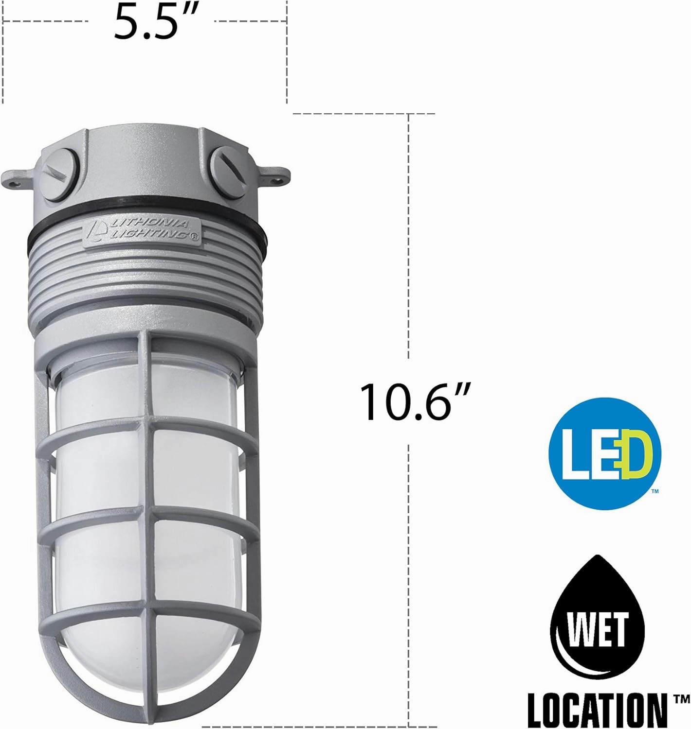 Lithonia Lighting OLVTCM M6 LED Ceiling Mount LED Vapor Light, 4000k,15 watts, 600 Lumens, 120 volts, Gray