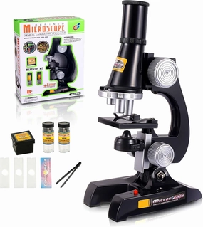 Little World Science Kits for Kids Beginner Microscope Kit with LED 100X 400X and 1200X Black Magnification Kids Educational Toy Birthday Halloween