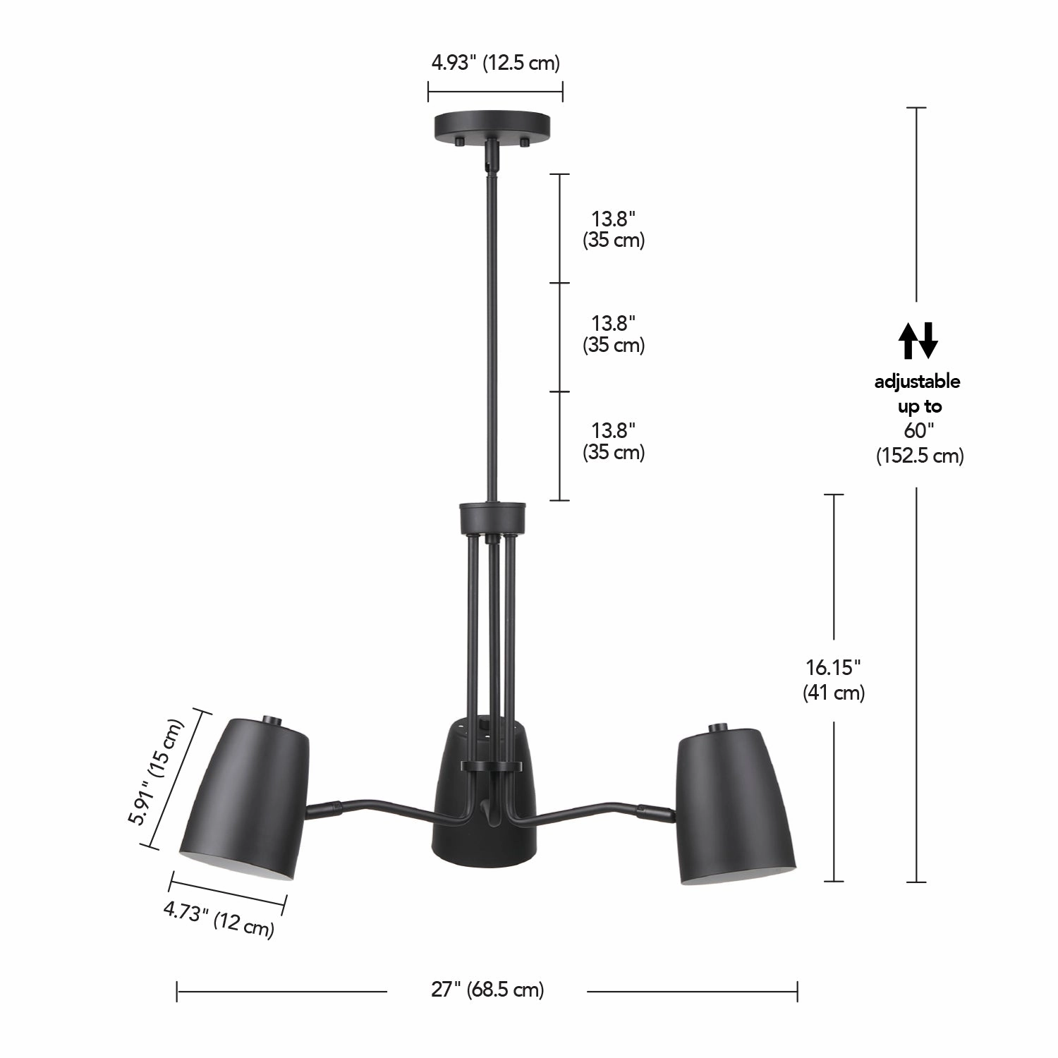 Logan 3-Light Matte Black Chandelier