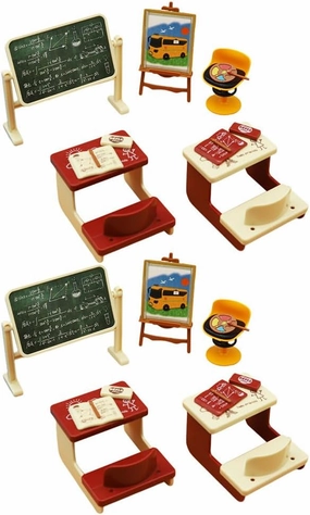 LOGOFUN 2 Sets of Dollhouse Classroom Accessories Miniature School Desk Chalkboard Model for Mini House School Furniture Accessories