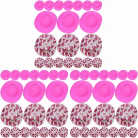 LOGOFUN 60Pcs Plastic Mini Western Cowboy Cowgirl Hat Miniature Western Cowgirl Hats Cute Miniature Hat for Pretend Play Dollhouse Decoration