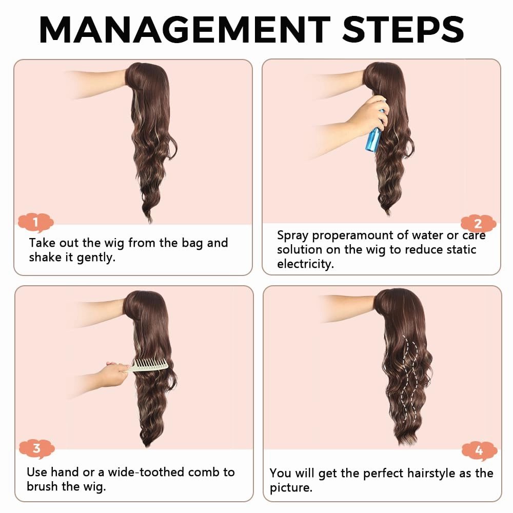 Long Brown Wig with Bangs Long Curly wavy Wig for Women Brown Mixed Blonde Hightlight Wigs Natural Synthetic hair for Daily Party Use 26IN