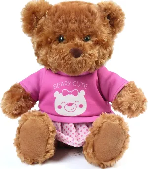 LotFancy Teddy Bear Stuffed Animal, with Removable Clothes, 10 inch Cute Baby Girl Bear Plush, with T-Shirt and Dress, Baby Shower Decoration, Easter Gift Plushies