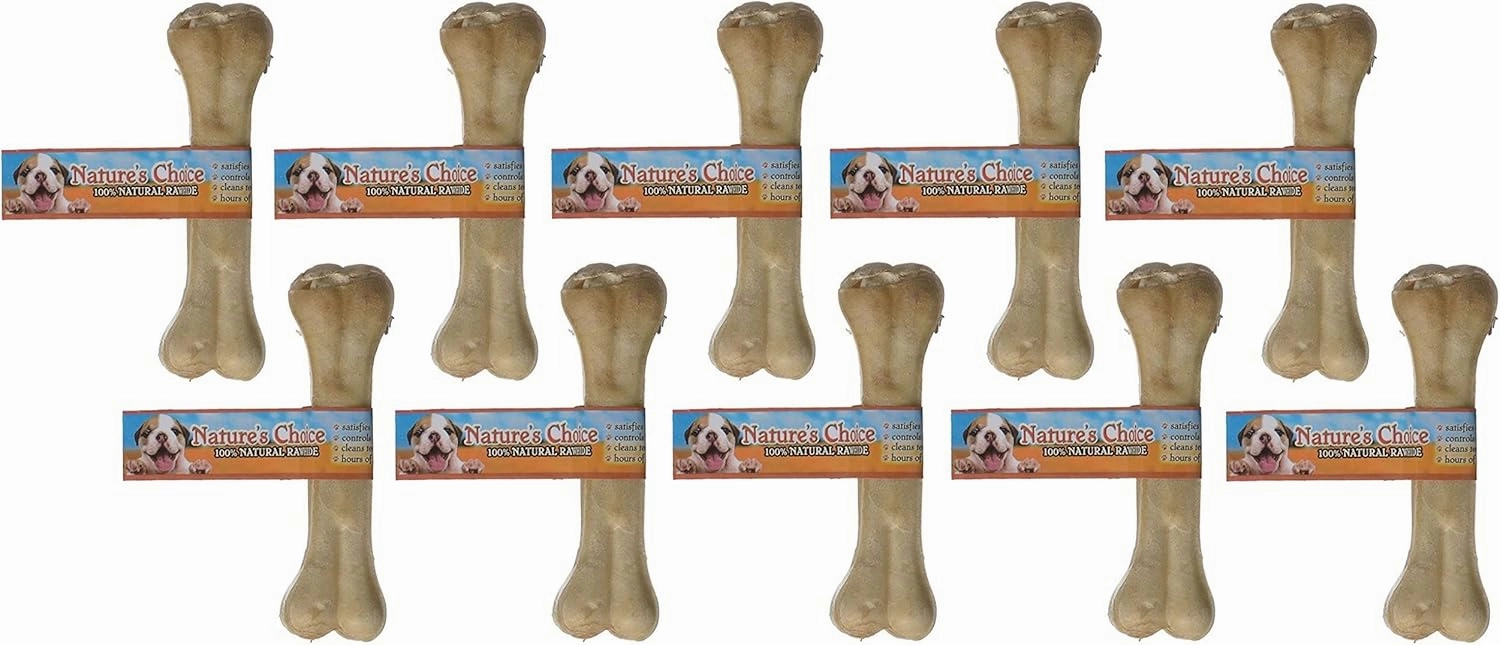 Loving Pets Dlv4706 10-Pack Natures Choice Natural Pressed Rawhide Bones For Dogs, 6-1/2-Inch
