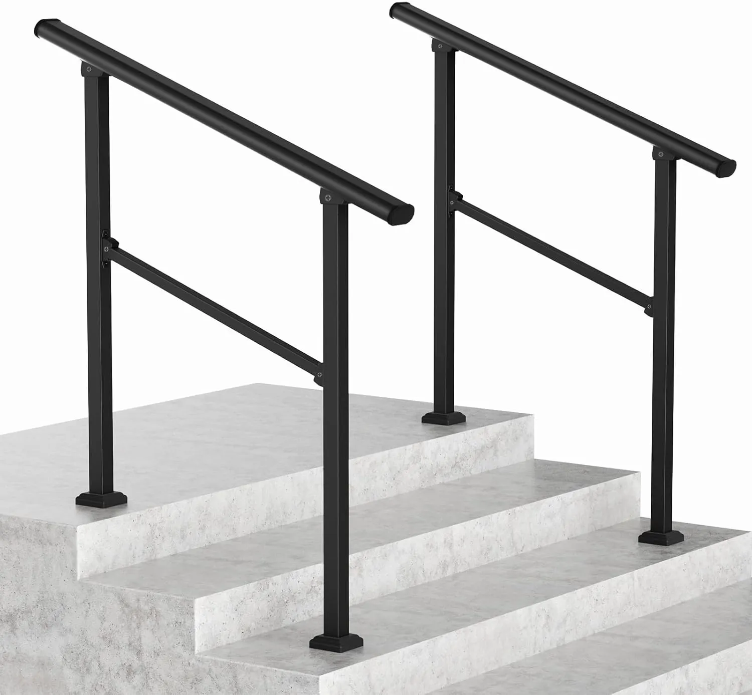 LOVMOR 2 Pack 3 Step Hand Rails for Outdoor Steps, Wrought Iron Railing, Exterior Hand Railing for Steps, Porch Railing Kit (2-3 Steps Handrail)